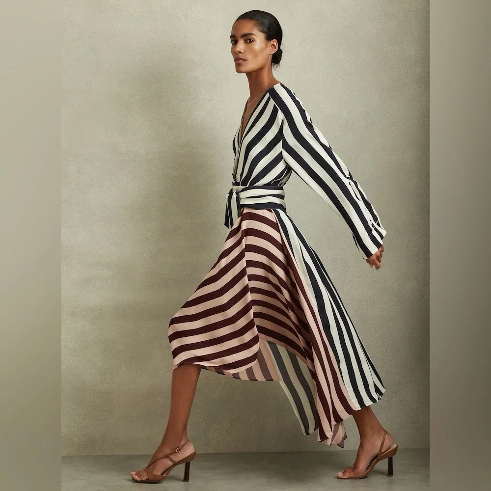 REISS Nola Colourblock Stripe Asymmetric Midi Dress – Excellent Condition - Picture 2 of 14